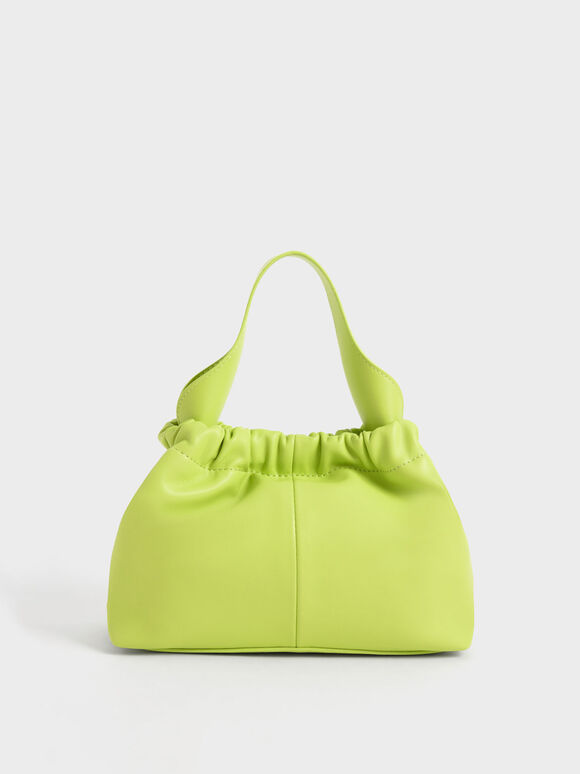 Ruched Slouchy Bucket Bag, Lime, hi-res