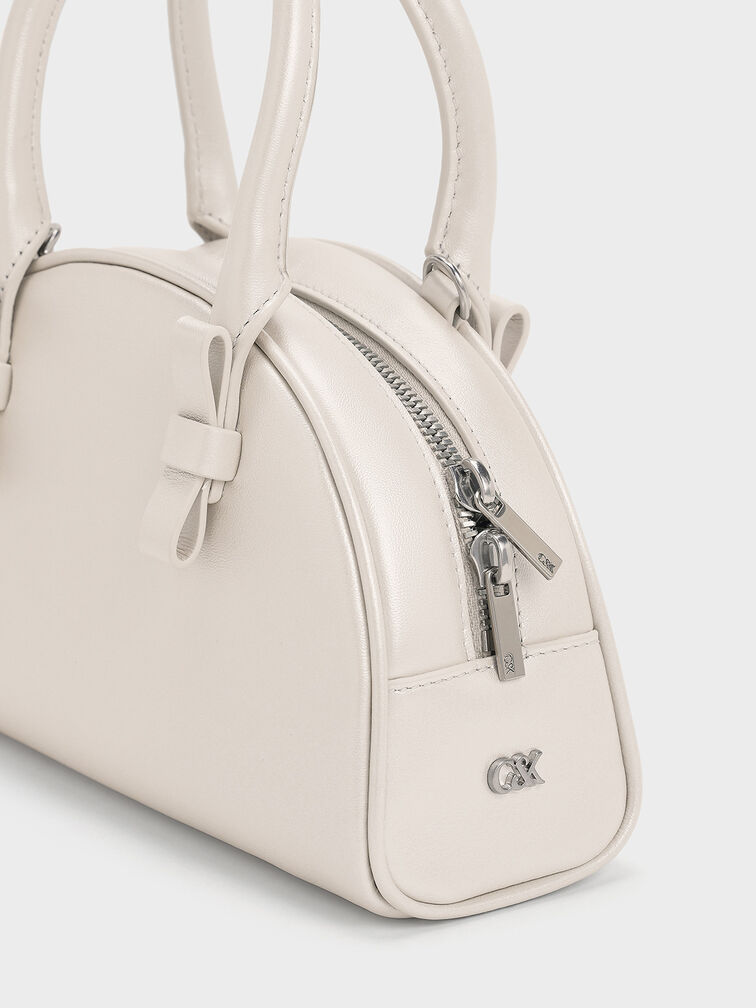 Satin Half-Moon Bowling Bag, White, hi-res