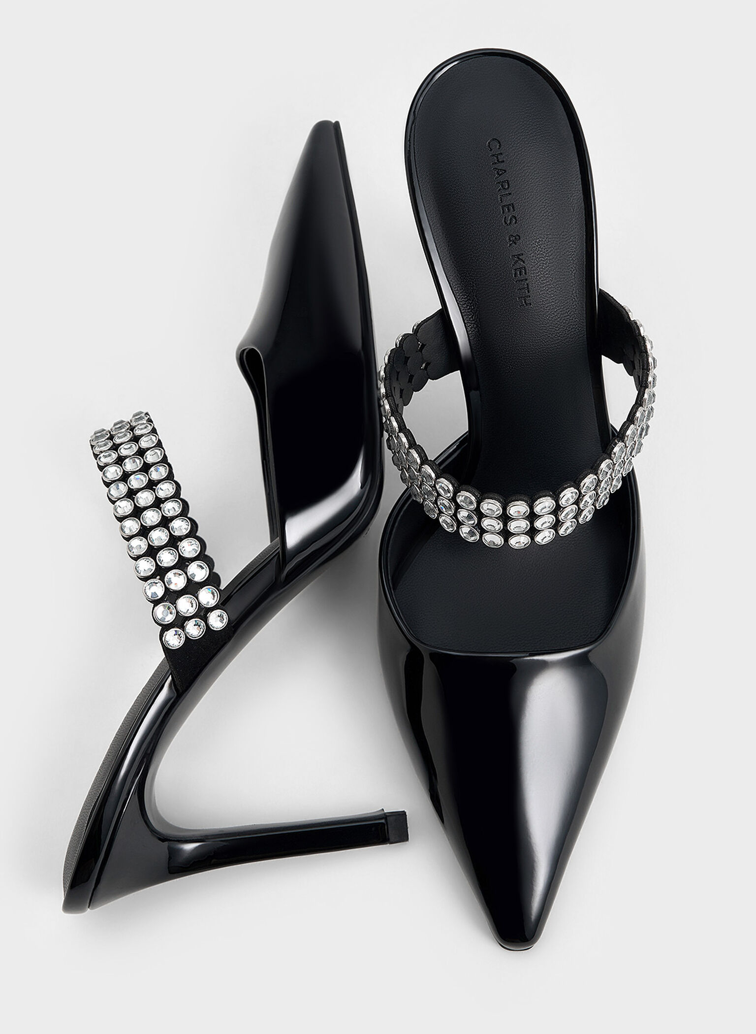 Patent Crystal-Embellished Heeled Mules, Black Patent, hi-res