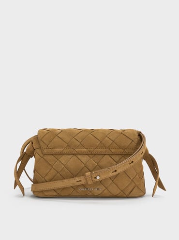 Ivette Recycled Suede Woven Crossbody Bag, Sahara Sand, hi-res