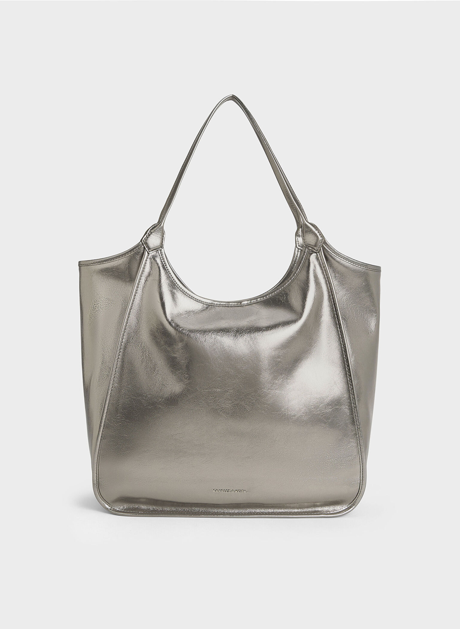 Sianna Metallic Crinkle-Effect Slouchy Tote Bag, Pewter, hi-res
