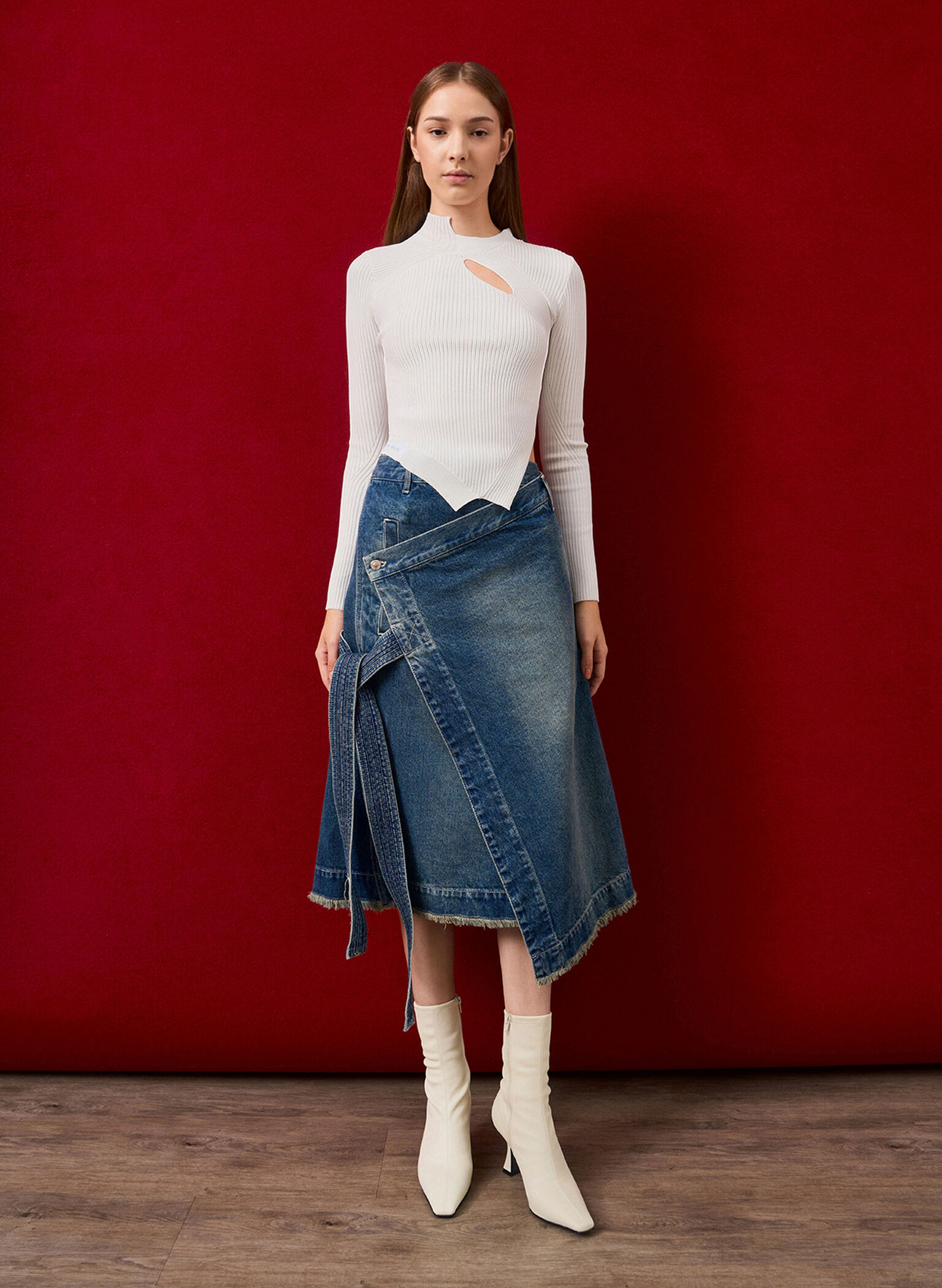 Elongated Square-Toe Ankle Boots, Chalk, hi-res