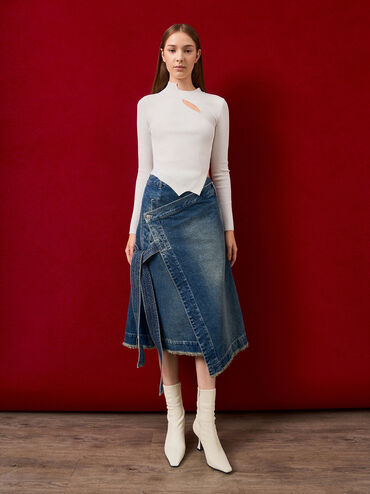 Elongated Square-Toe Ankle Boots, Chalk, hi-res
