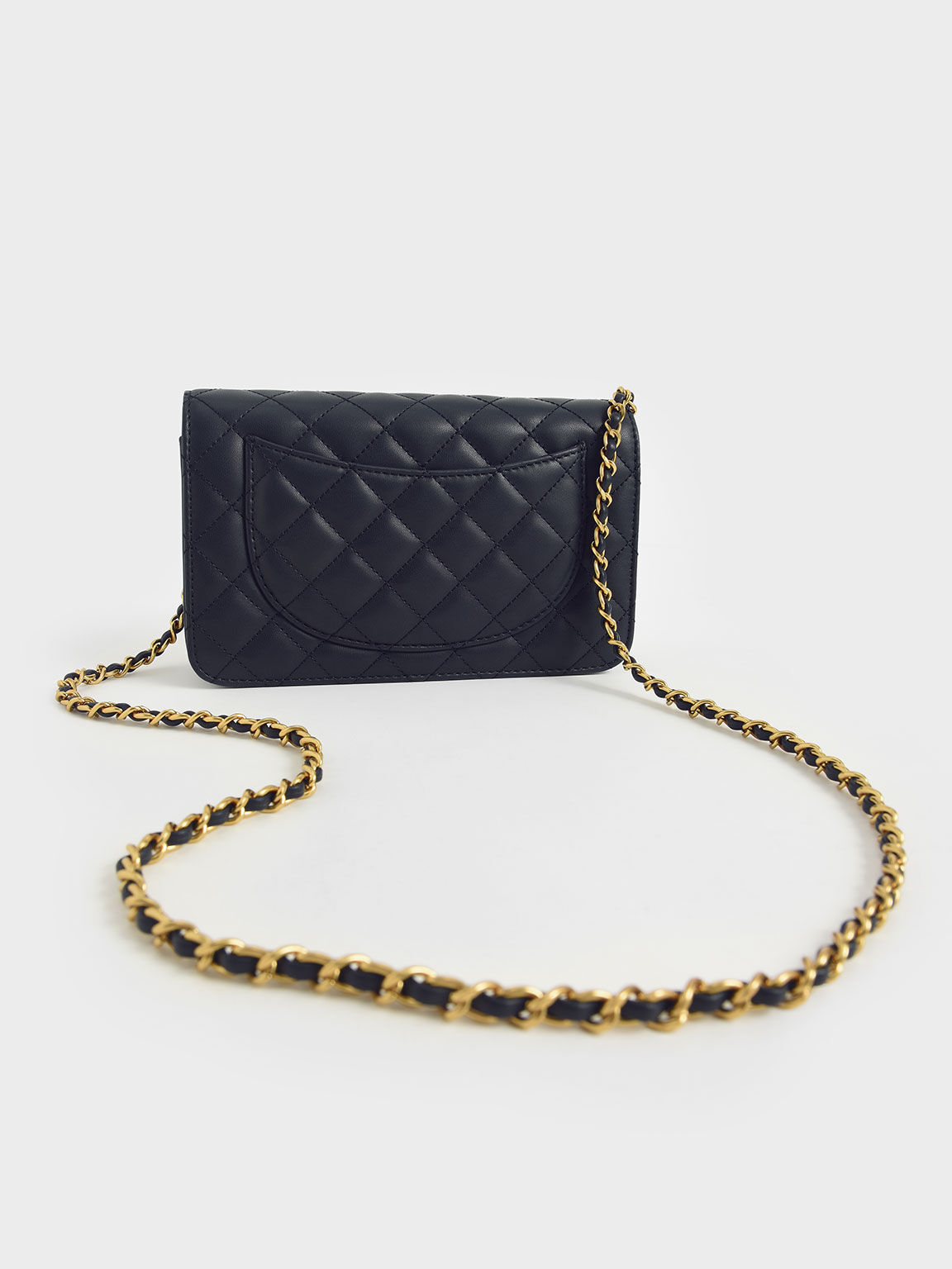 Quilted Push-Lock Clutch, Navy, hi-res