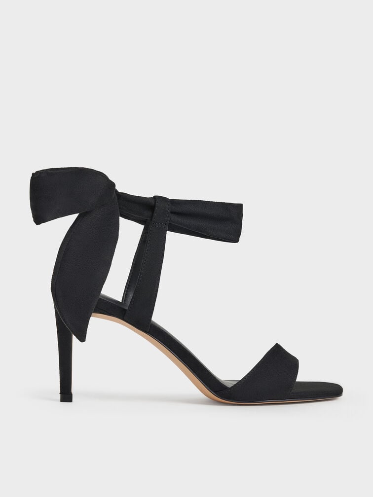 Eliana Textured Tie-Around Heeled Sandals, Black Textured, hi-res