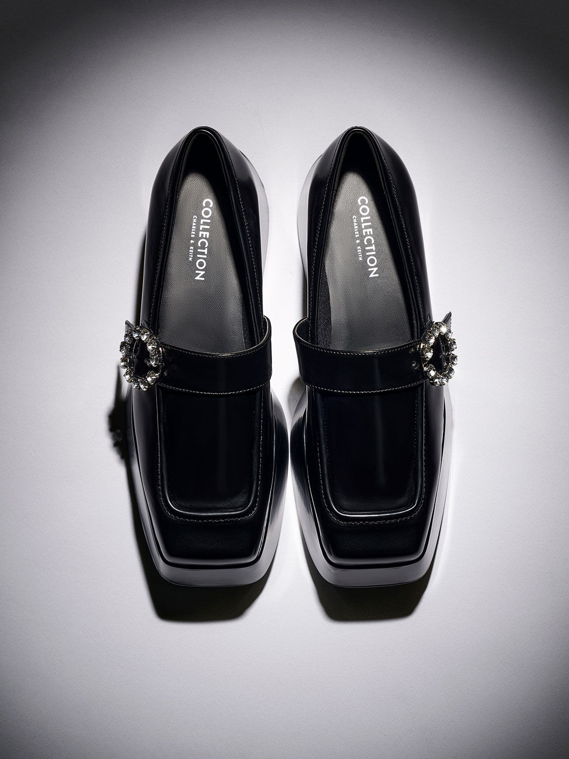 mager Whirlpool Hovedgade Black Gem-Embellished Chunky Platform Loafers - CHARLES & KEITH UK
