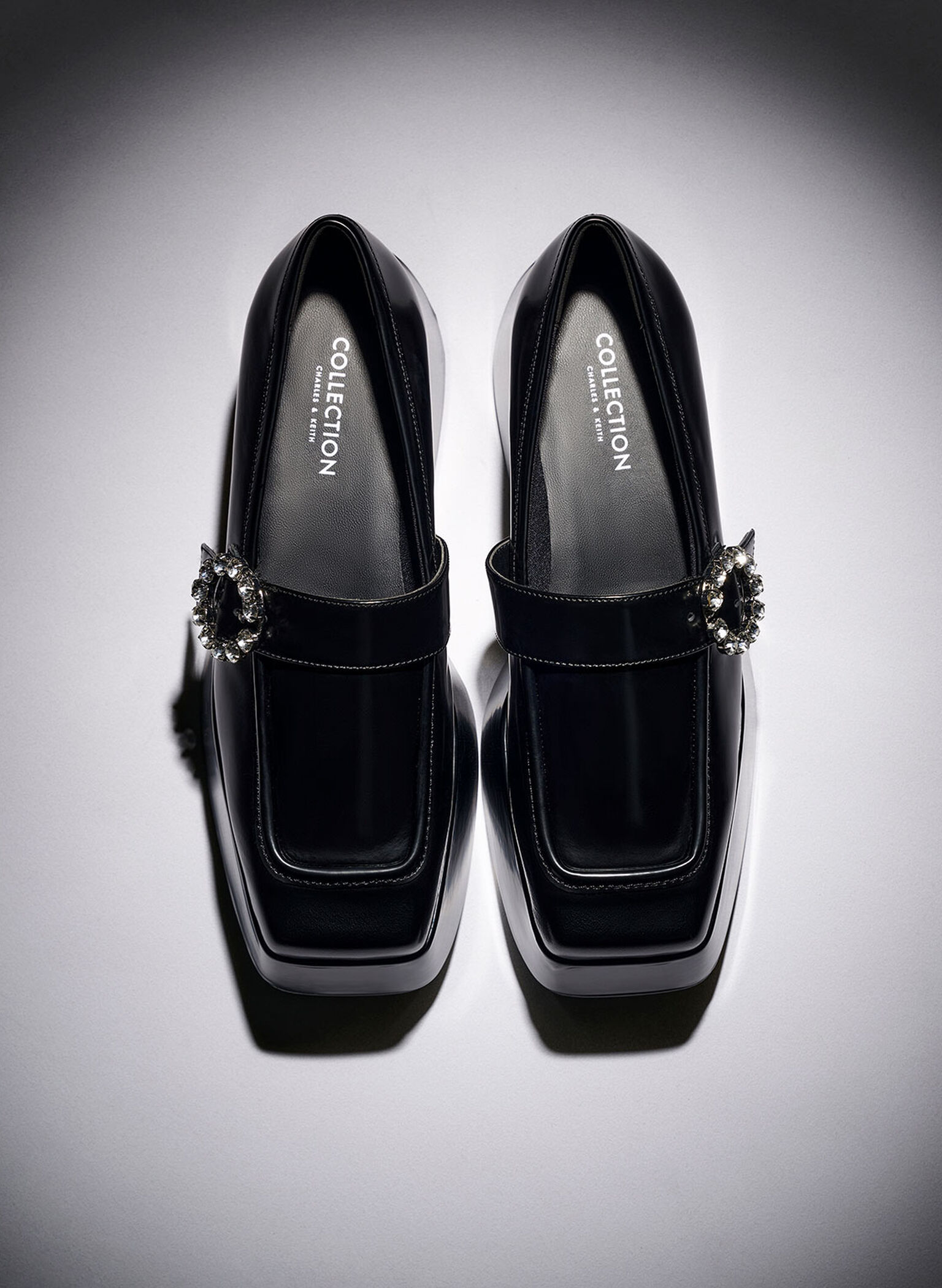 Gem-Embellished Chunky Platform Loafers, Black, hi-res