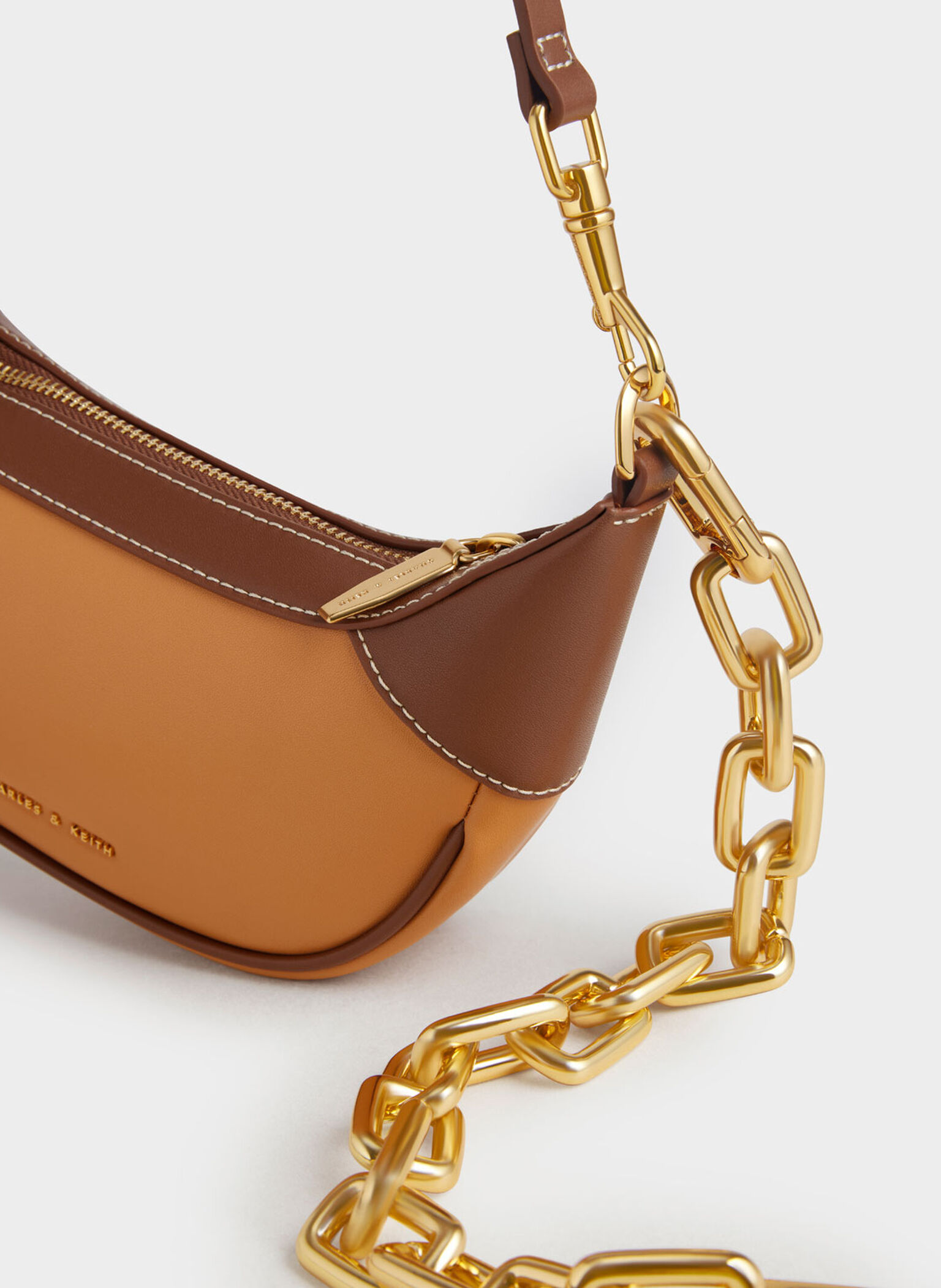 Shalia Chain-Handle Moon Bag, Pumpkin, hi-res
