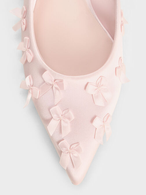 Satin Bow Pointed-Toe Flats, Blush, hi-res