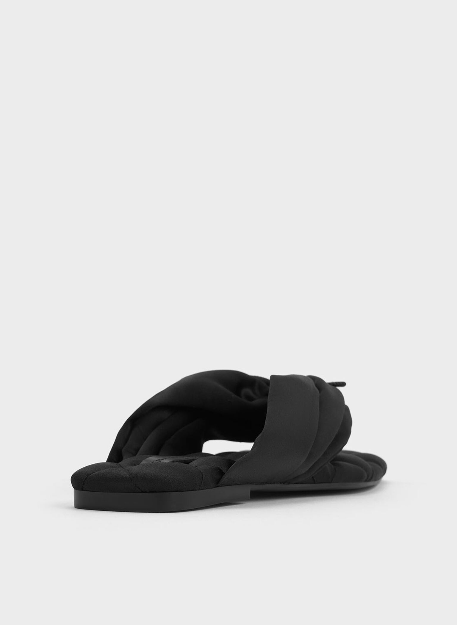 Satin Pearl-Accent Square-Toe Sandals, Black Textured, hi-res