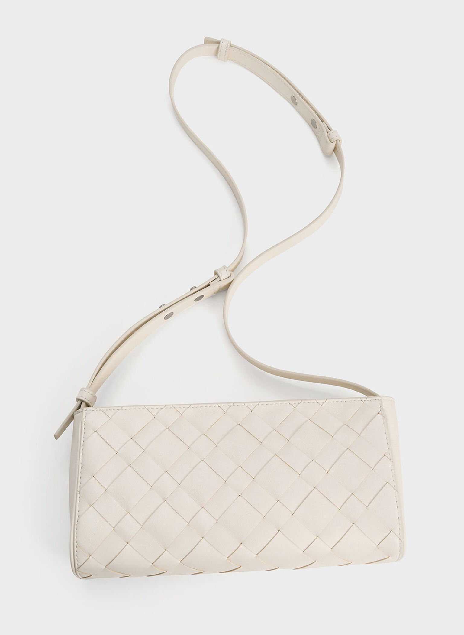 Ivette Woven Elongated Shoulder Bag, Cream, hi-res