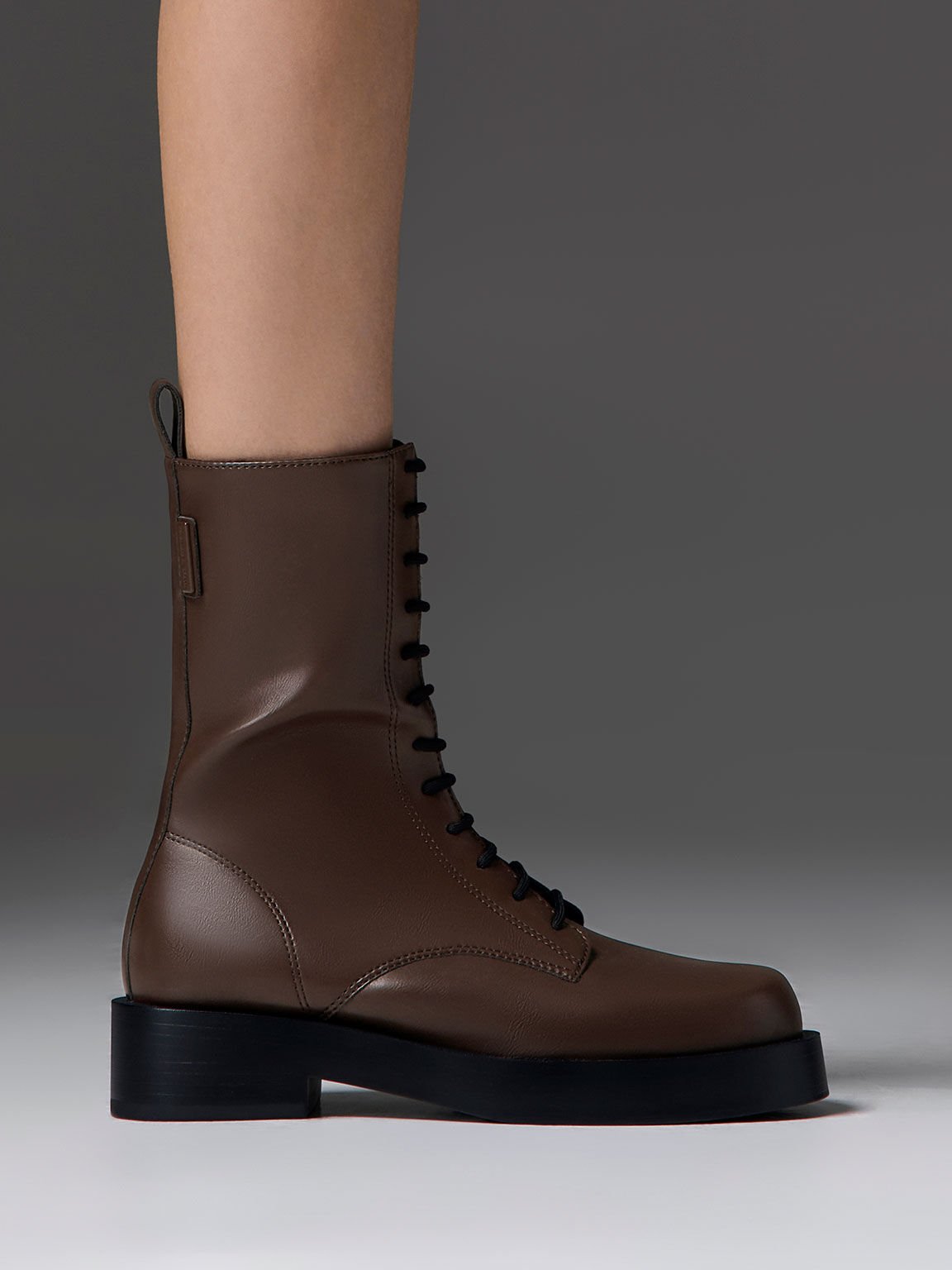 Lace Up Calf Boots Dark Brown