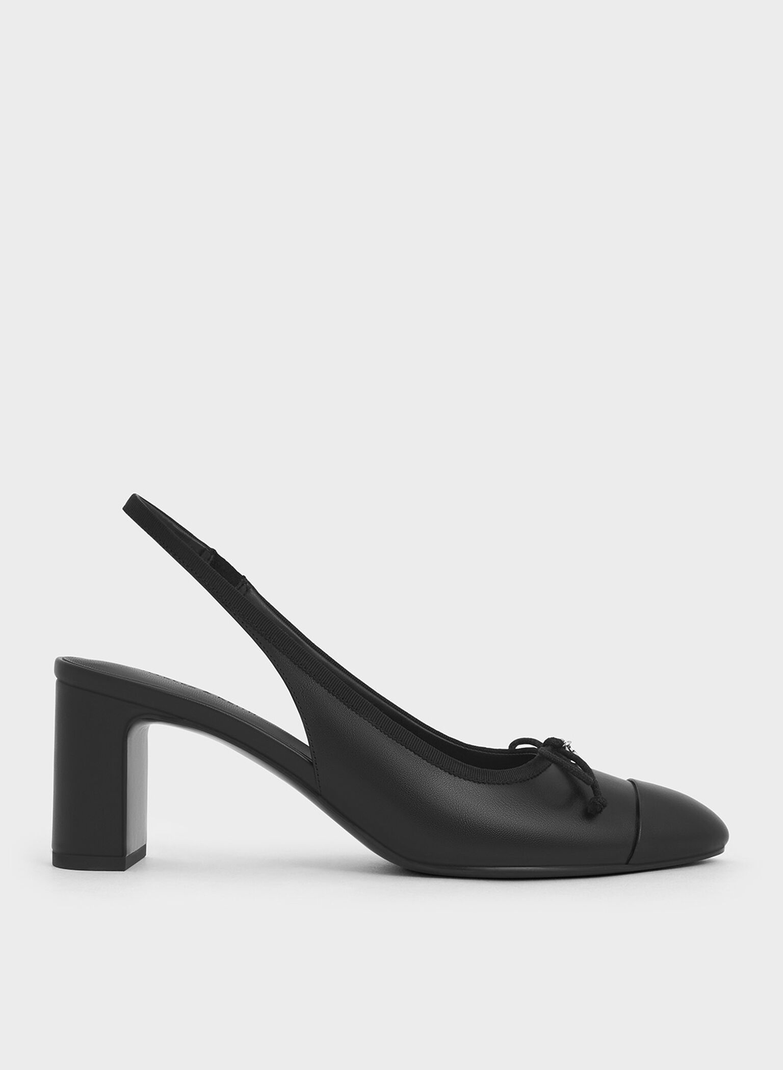 Bow Cap-Toe Slingback Pumps, Black, hi-res