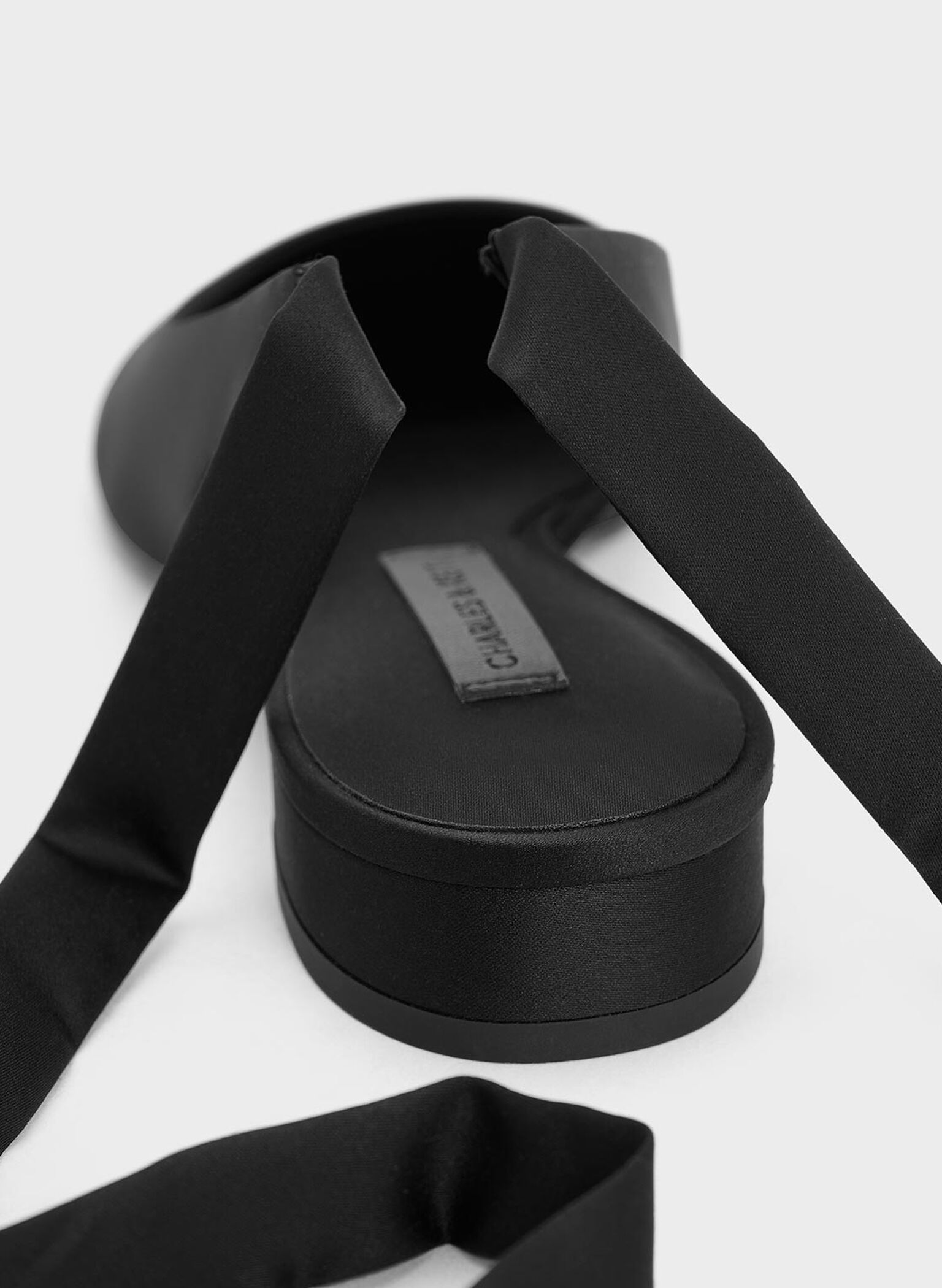 Satin Tie-Around Ballet Flats, Black Textured, hi-res