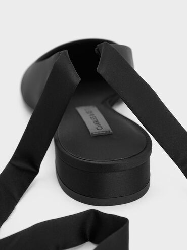 Satin Tie-Around Ballet Flats, Black Textured, hi-res