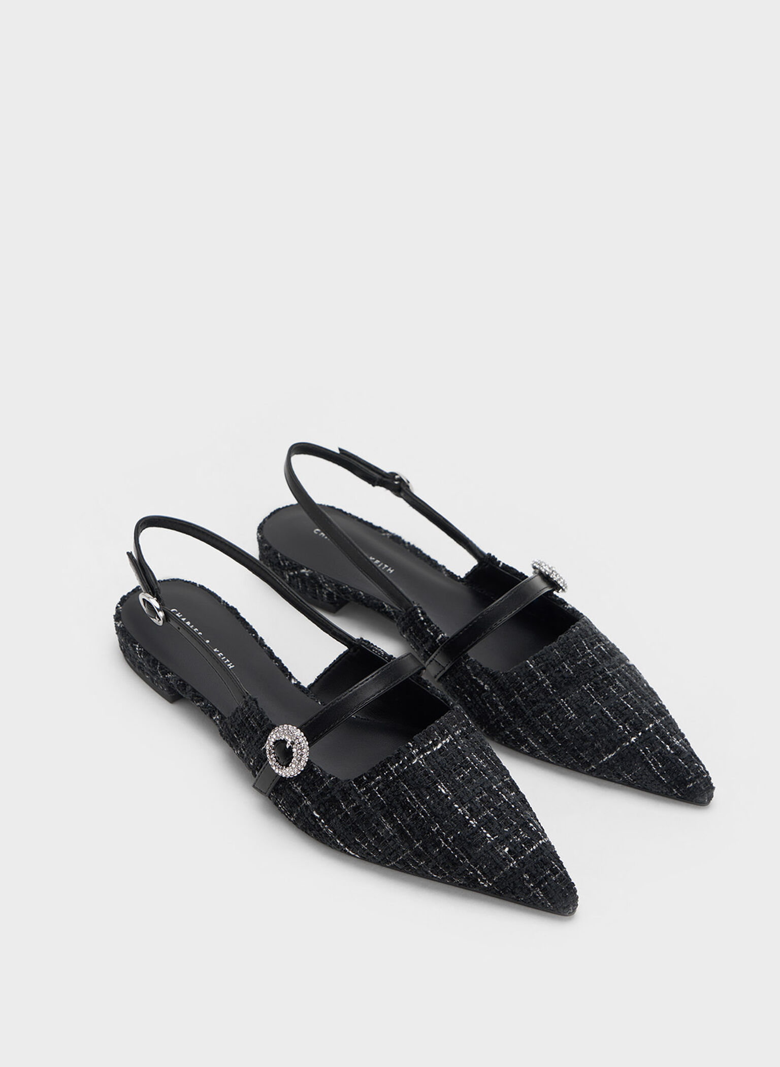 Tweed Crystal-Embellished Slingback Flats, Multi, hi-res