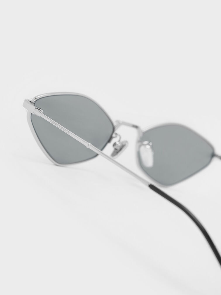 Jax Metal-Frame Geometric Sunglasses, Silver, hi-res