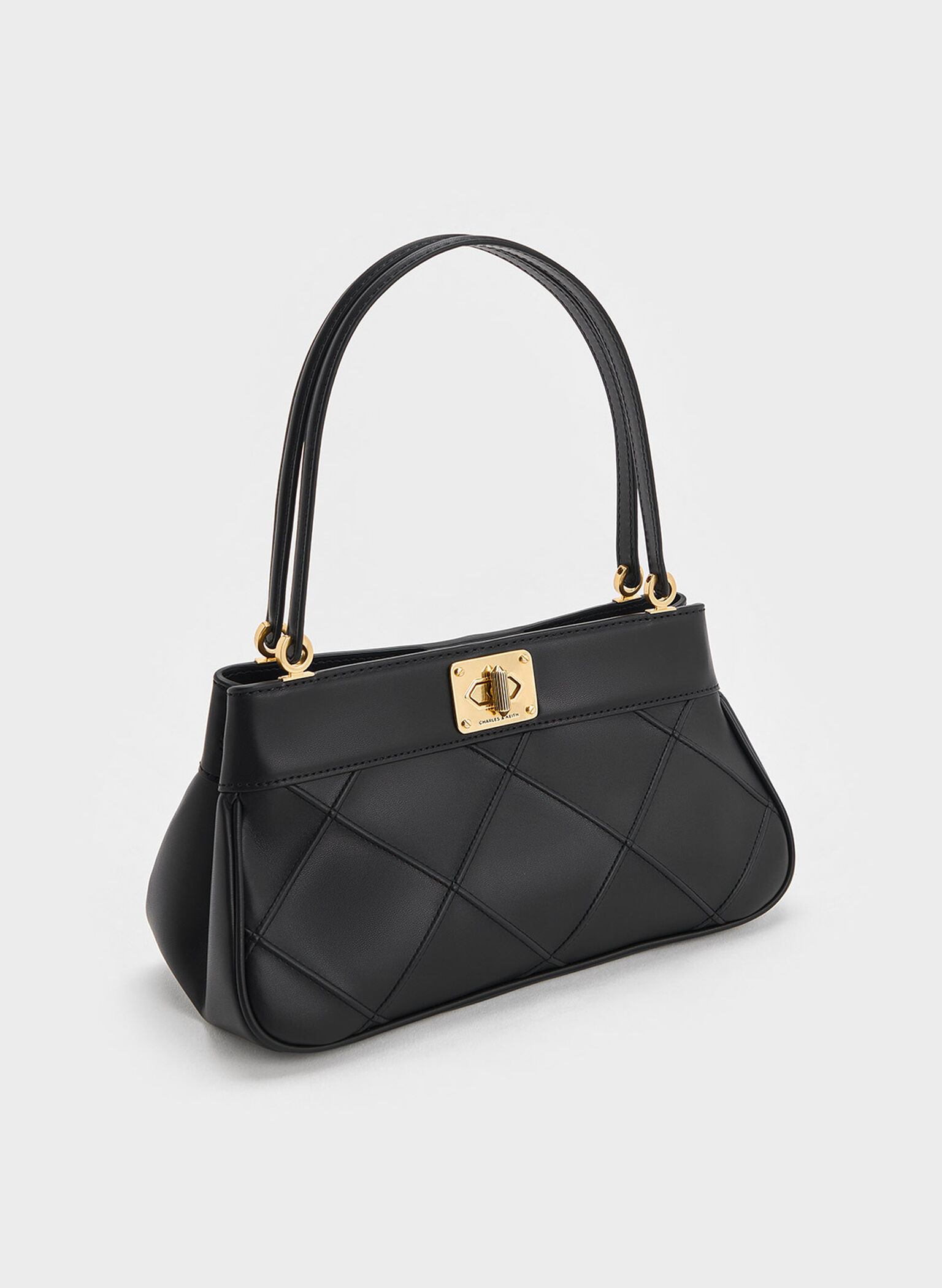 Eleni Quilted Shoulder Bag, Black, hi-res