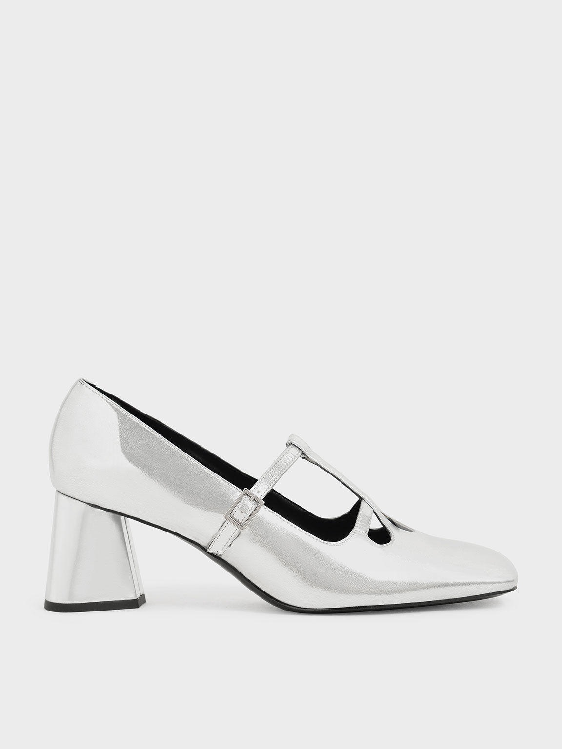 Metallic Double Strap Mary Jane Pumps, Silver, hi-res