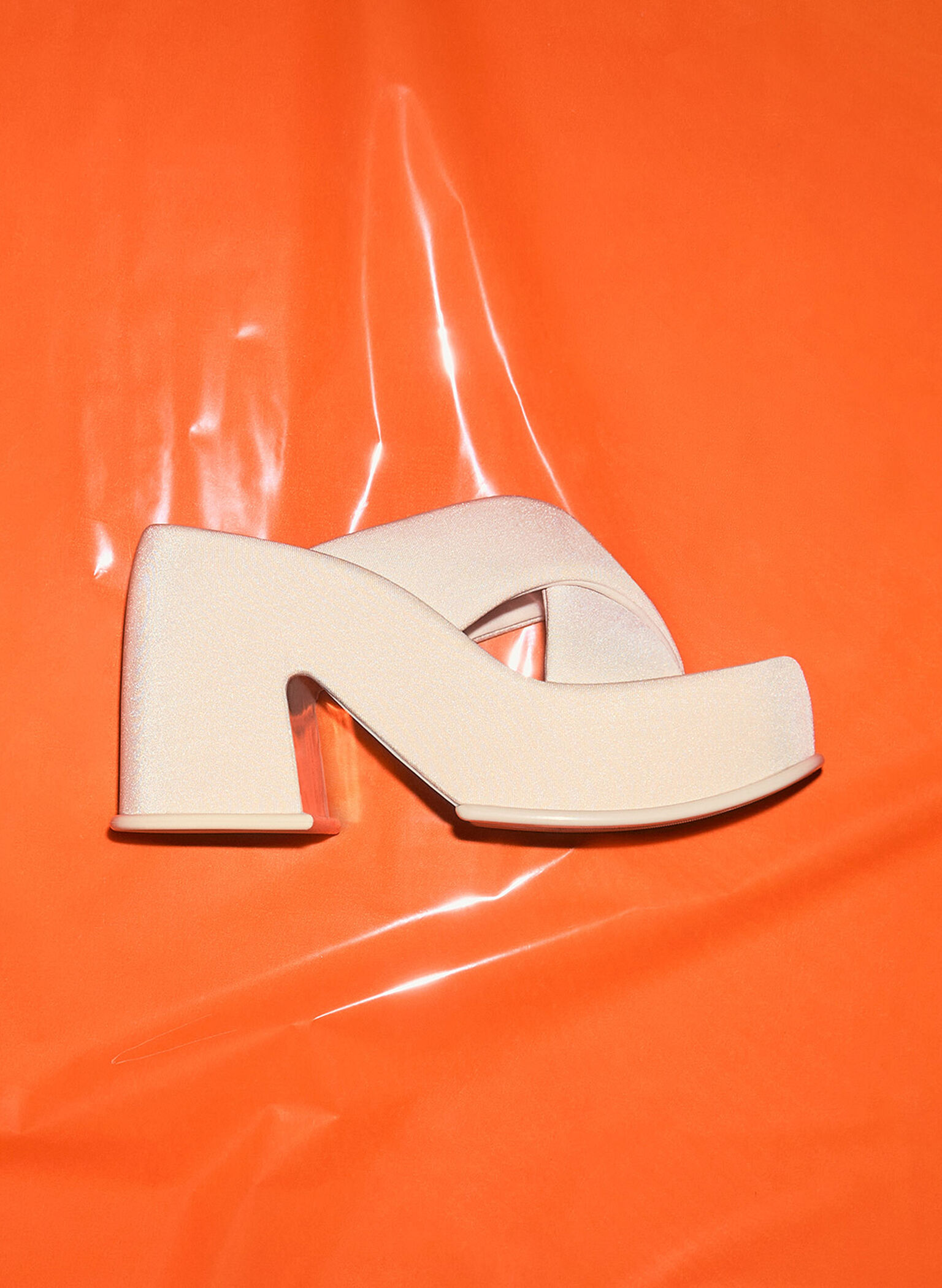 Toni Puffy-Strap Crossover Platform Mules, Chalk, hi-res