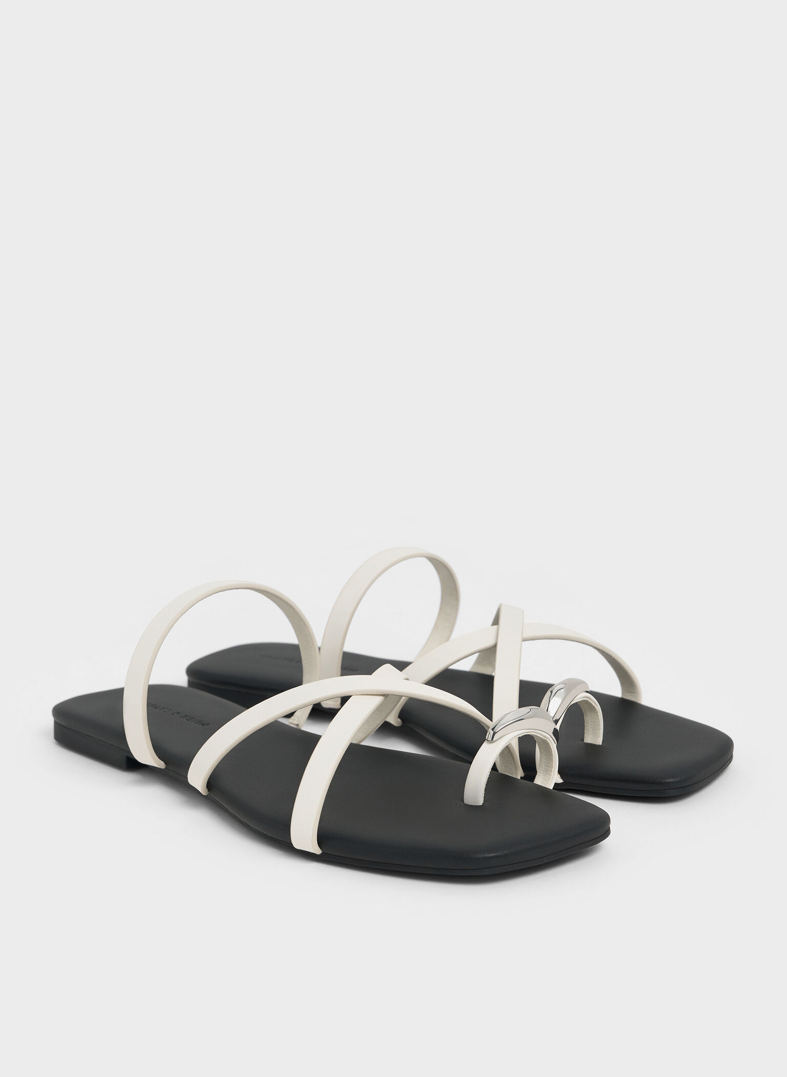 Metallic-Accent Strappy Toe-Ring Sandals, Chalk, hi-res