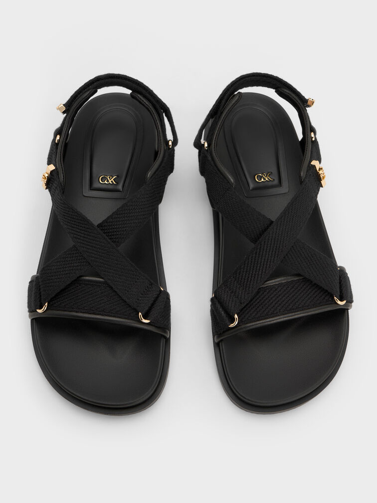 Granta Leather & Fabric Crossover Sports Sandals, Black, hi-res