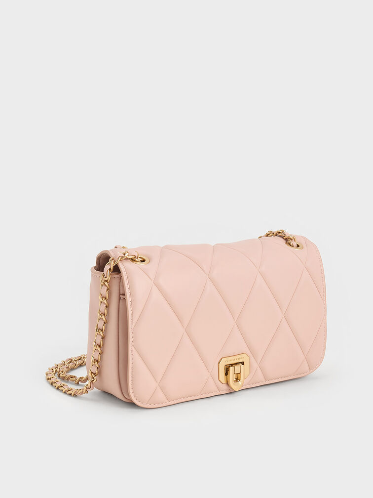 Arwen Diamond-Quilt Shoulder Bag, Light Pink, hi-res