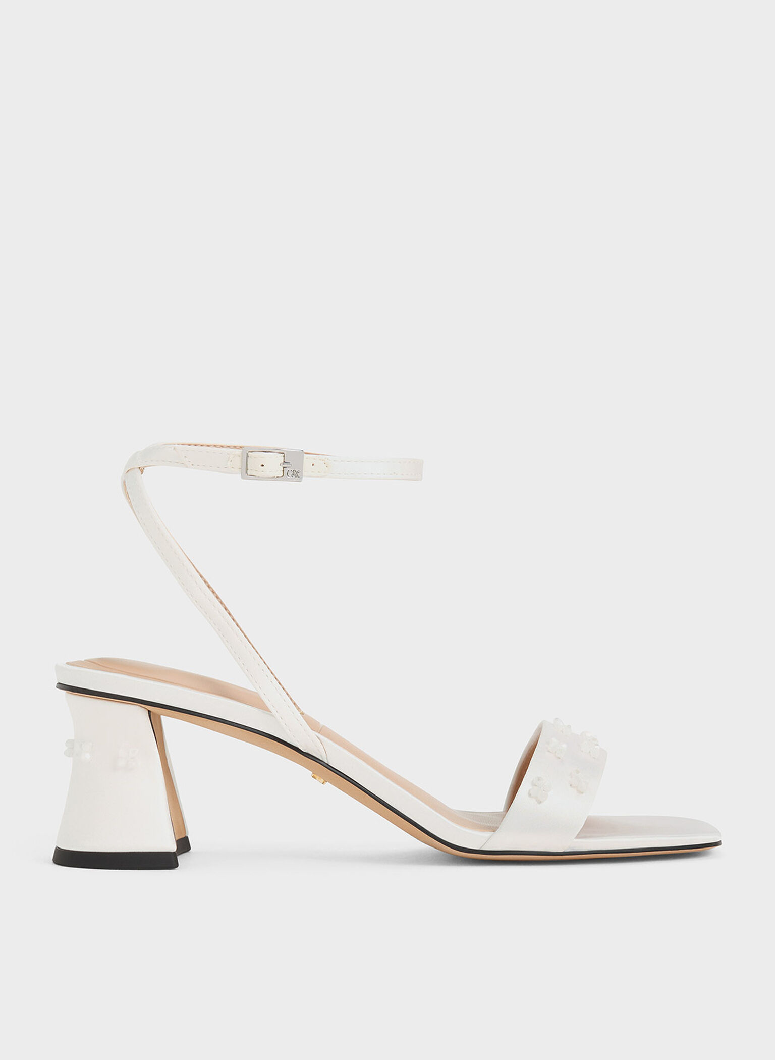 Recycled Polyester Beaded Heeled Sandals, White, hi-res