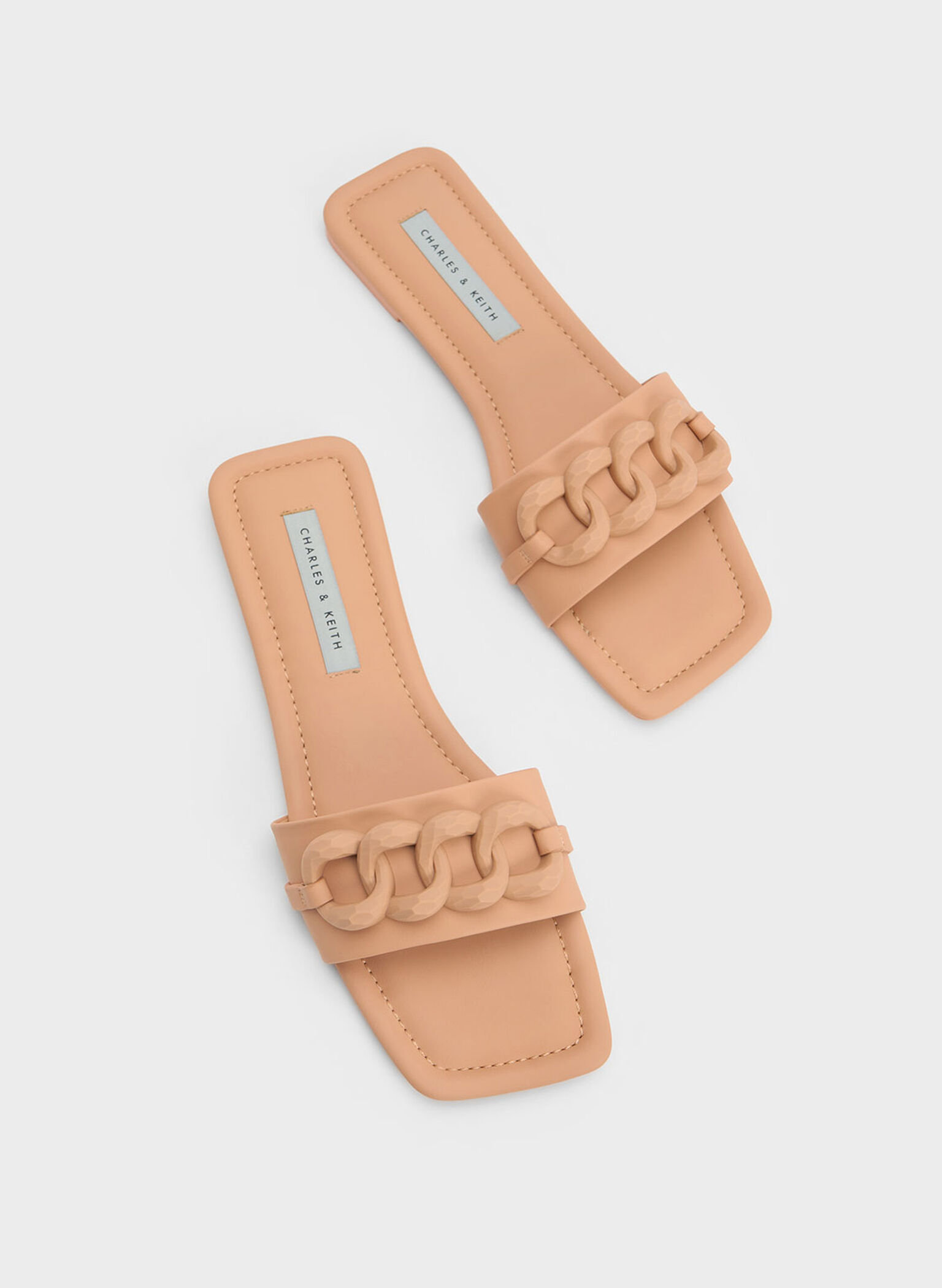 Chunky Chain-Link Slide Sandals, Camel, hi-res