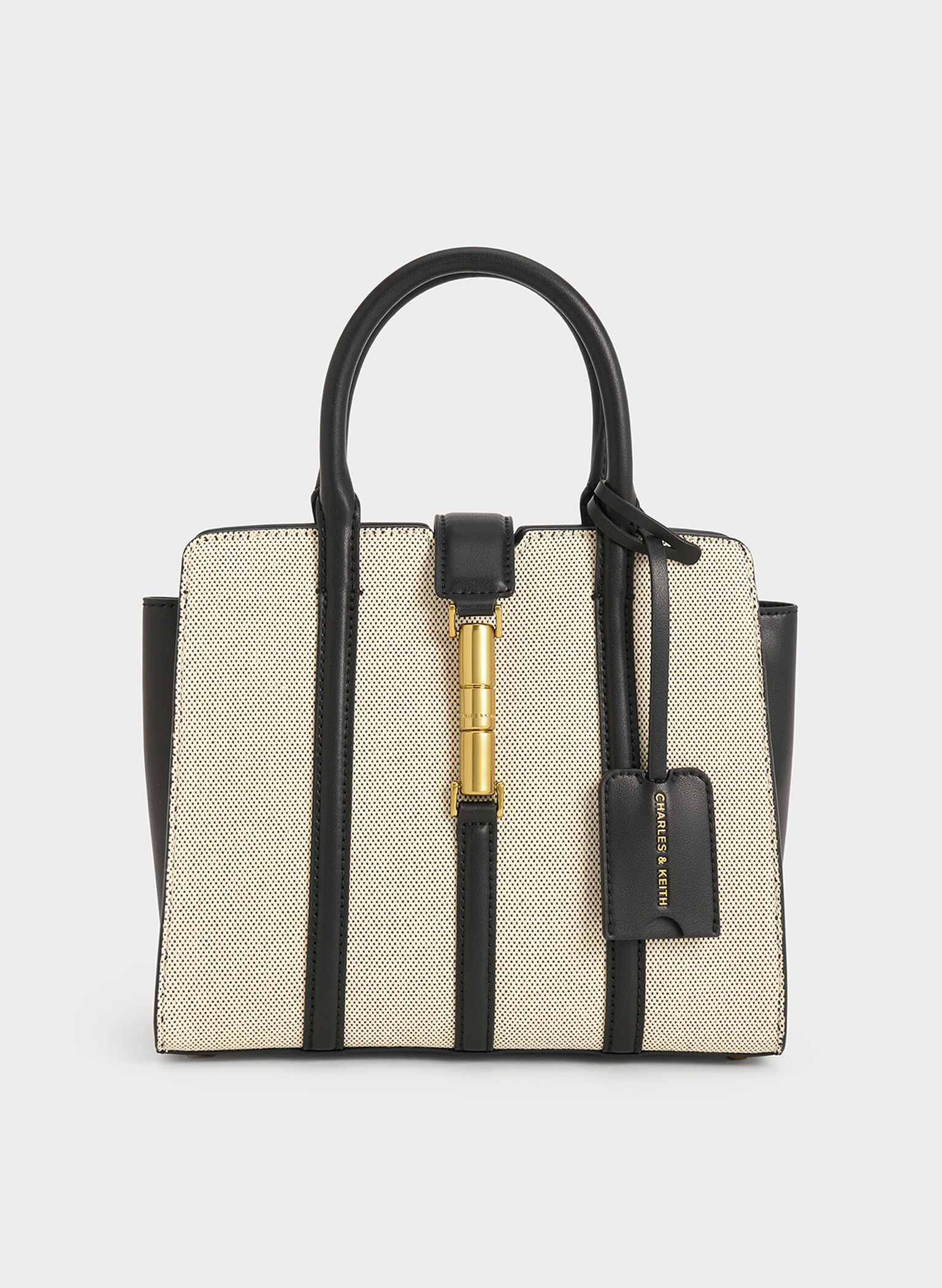 Cesia Canvas Metallic Accent Tote Bag, Black, hi-res