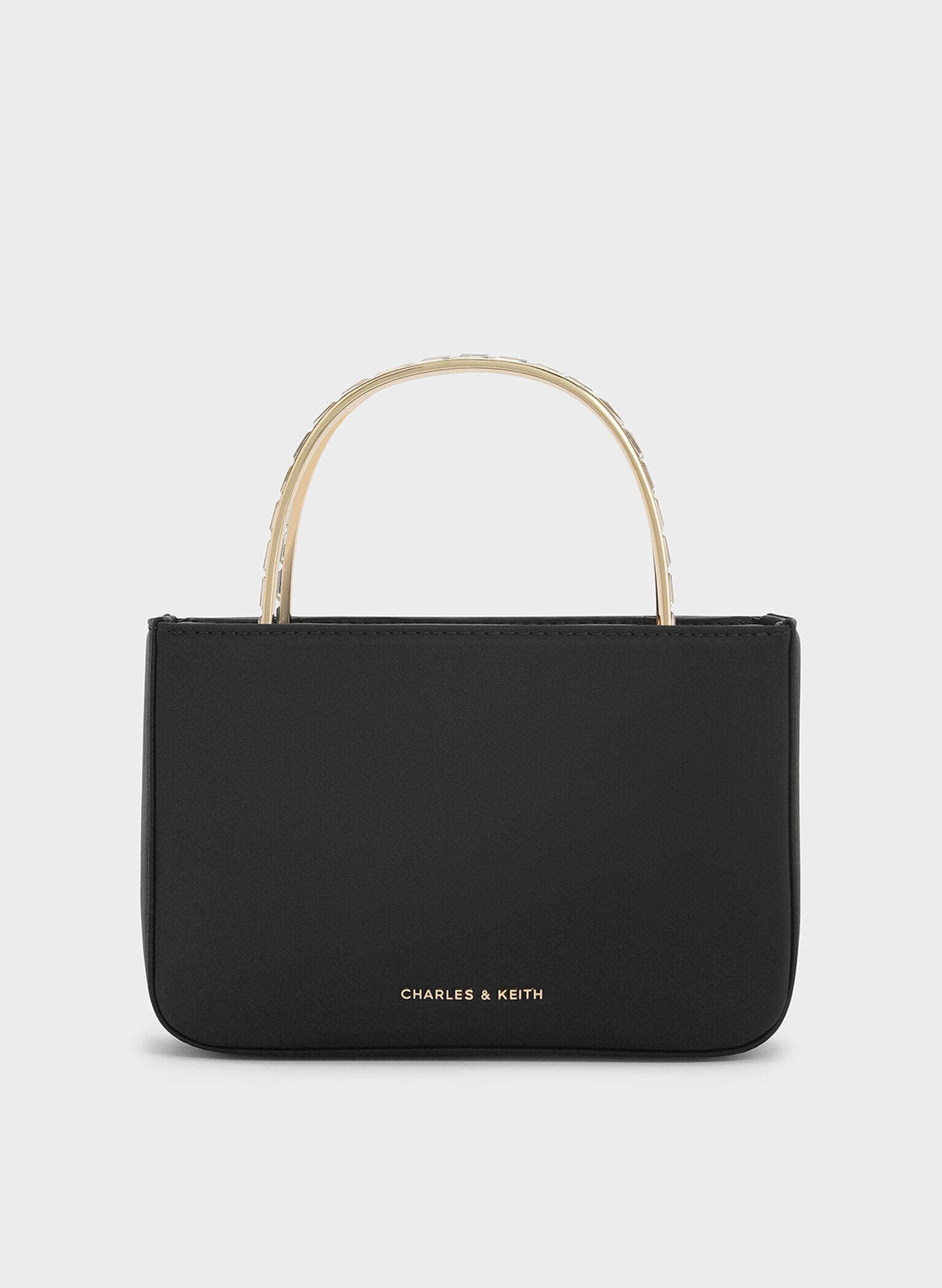 Satin Crystal-Embellished Top Handle Bag, Black, hi-res