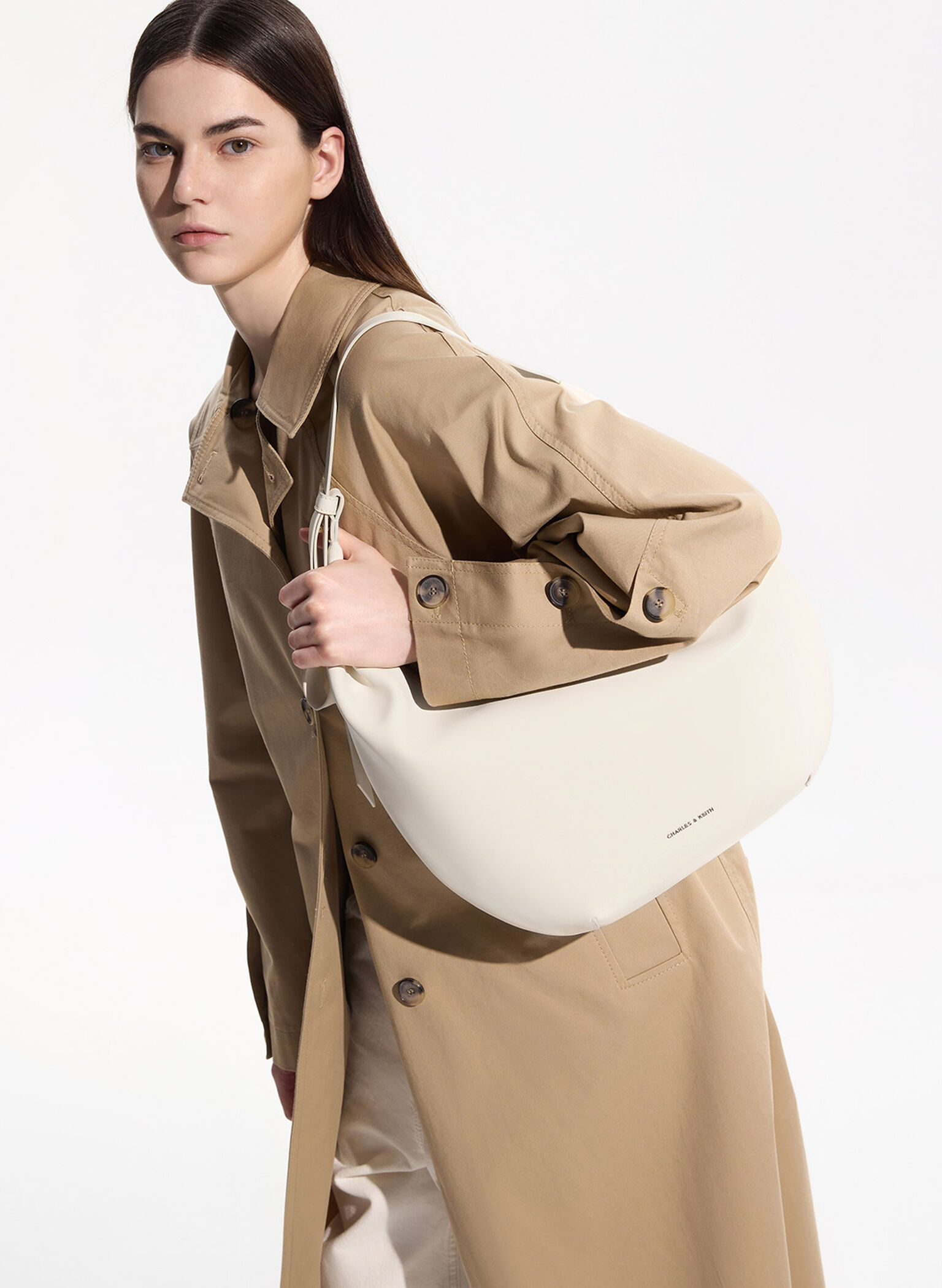 Odella Curved Hobo Bag, Cream, hi-res