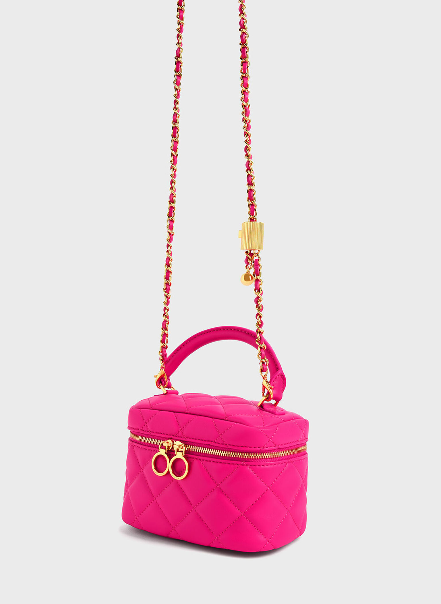 Quilted Two-Way Zip Mini Bag, Fuchsia, hi-res