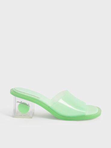 Madison Clear Sculptural Heel Mules, Green, hi-res