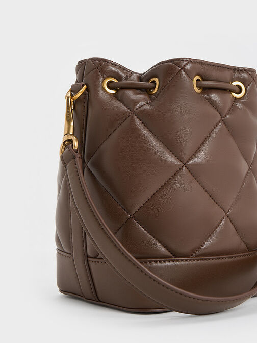 Lin Quilted Bucket Bag, Dark Brown, hi-res
