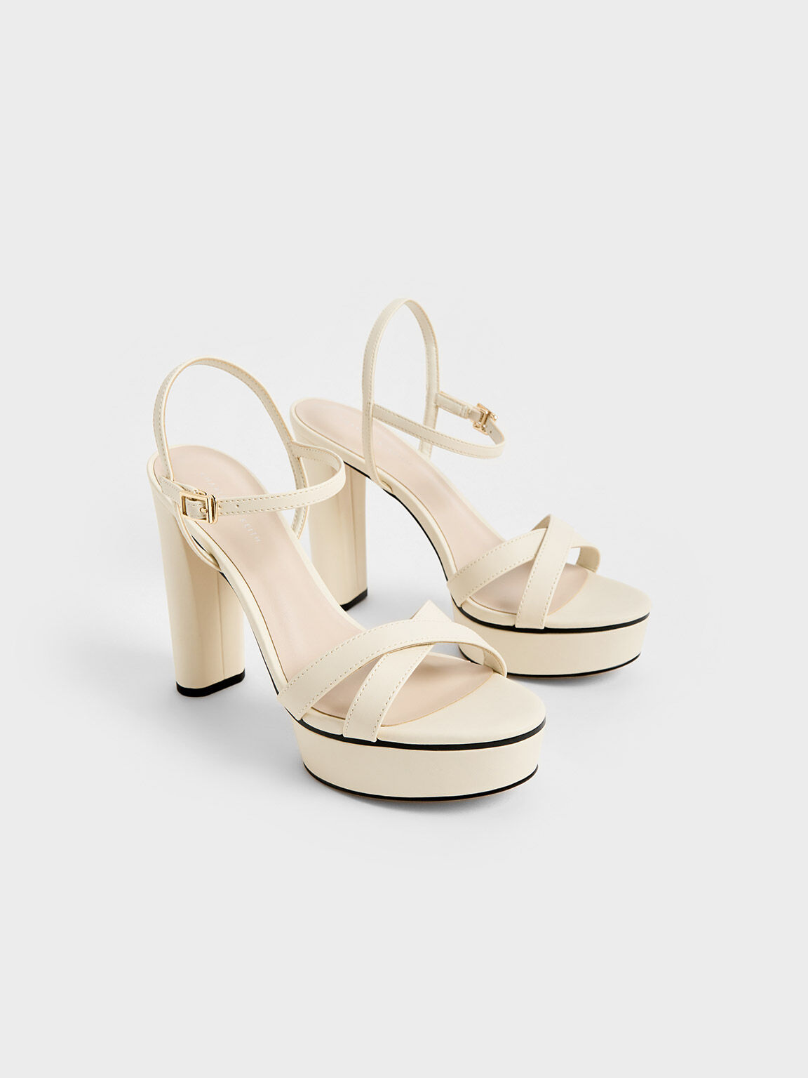 Crossover Platform Heeled Sandals Chalk