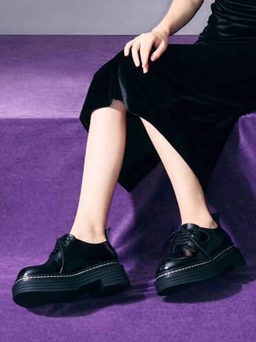 Lace-Up Platform Derbys, Black Box, hi-res