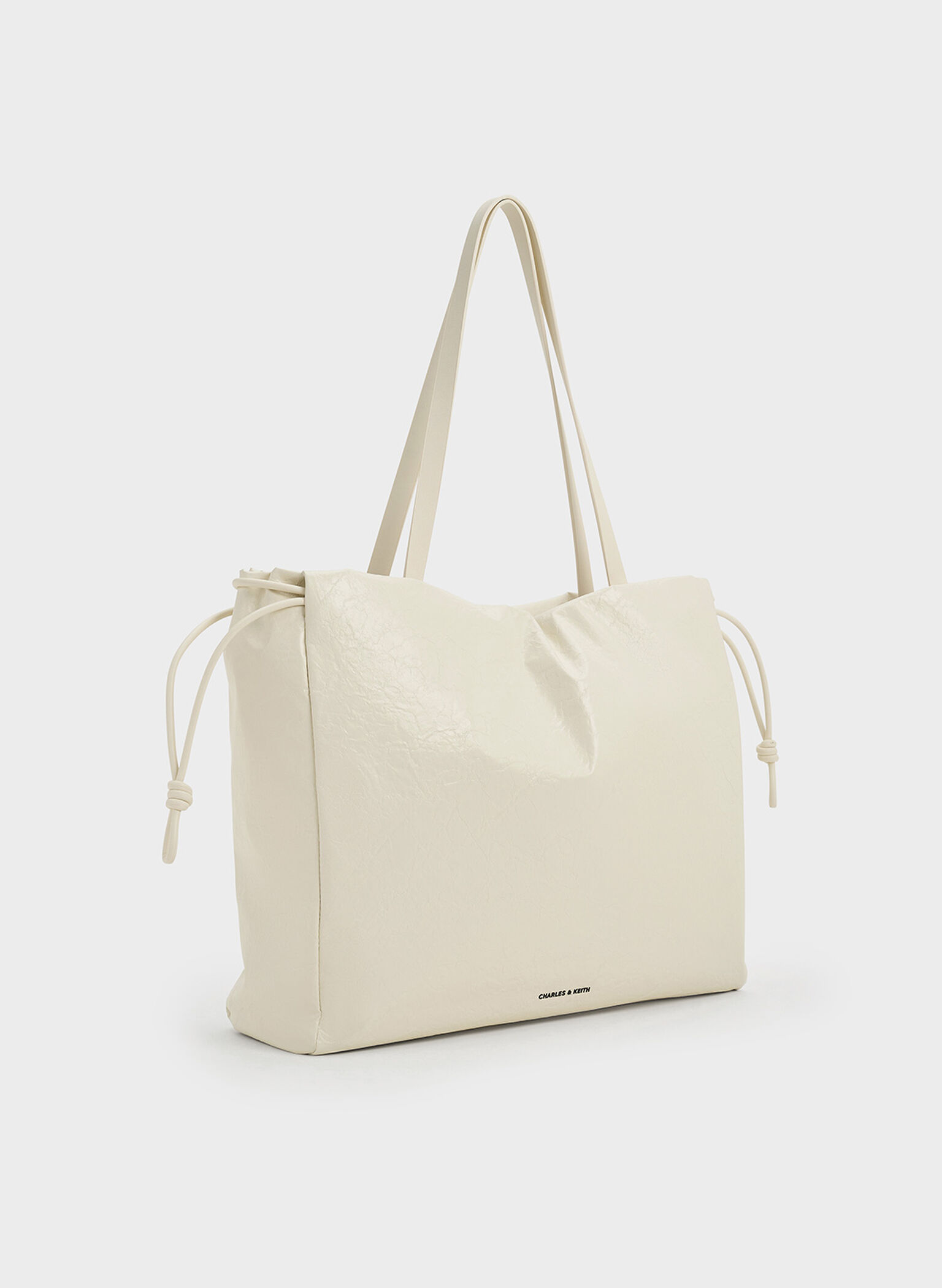 Bethel Crinkle-Effect Ruched Drawstring Tote Bag, Cream, hi-res