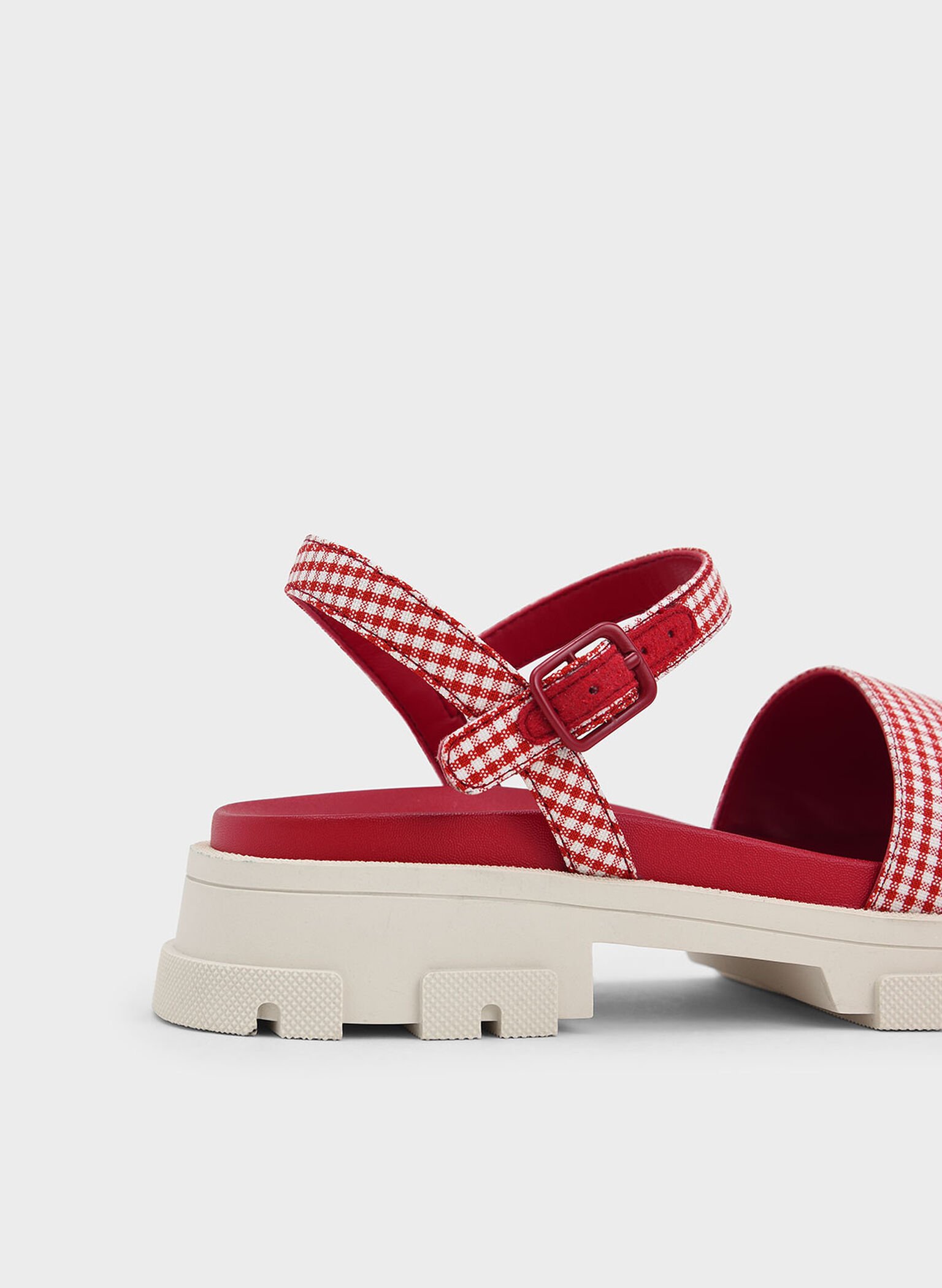 Girls' Check-Print Ankle-Strap Sandals, Red, hi-res