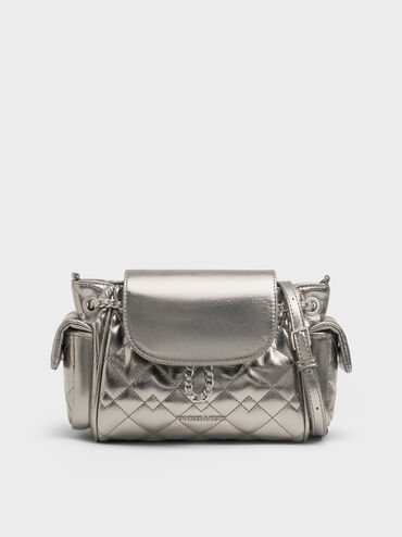 Duo Quilted Two-Way Front Flap Backpack, Pewter, hi-res