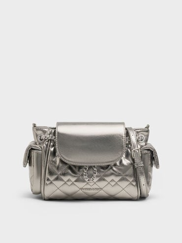 Duo Quilted Two-Way Front Flap Backpack, Pewter, hi-res