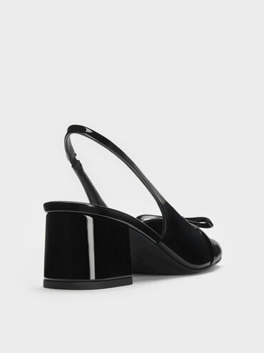 Dorian Patent Bow Block-Heel Slingback Pumps, Black Patent, hi-res
