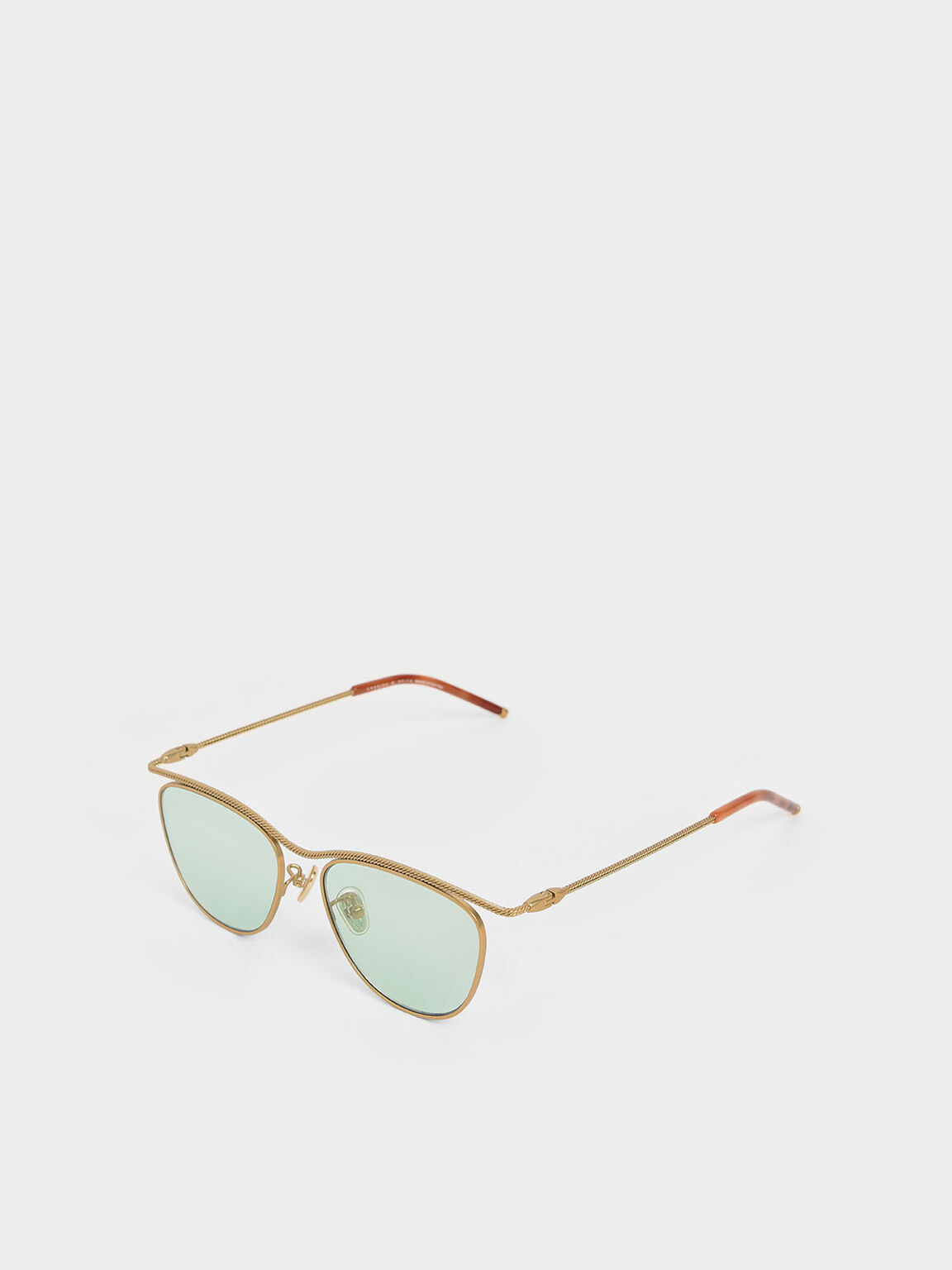 Wireframe Tinted Sunglasses, Green, hi-res