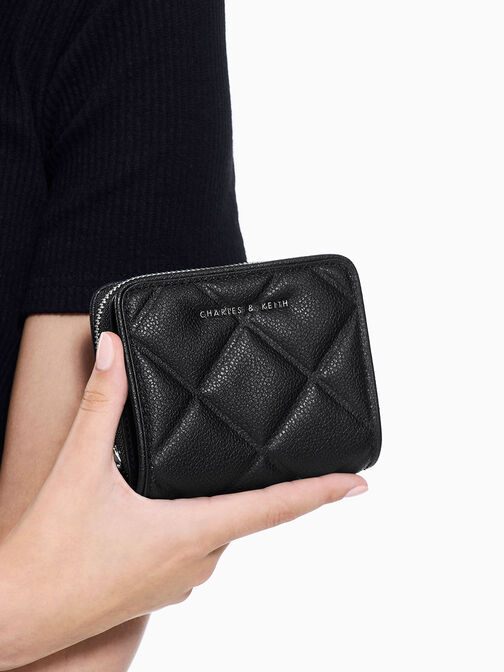 Anwen Quilted Zip-Around Wallet, Noir, hi-res