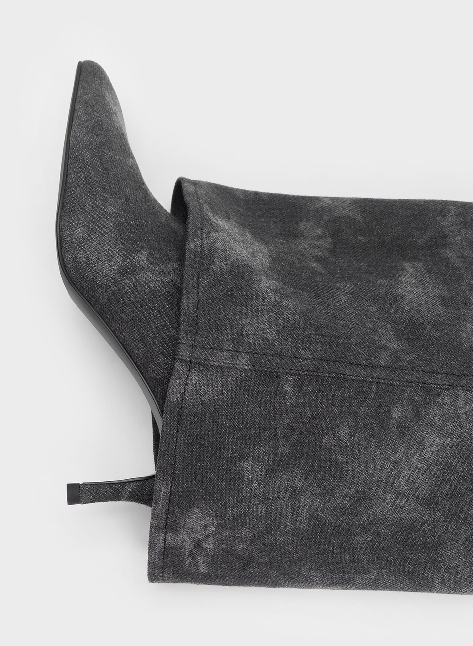 Denim Fold-Over Pointed-Toe Knee-High Boots, Dark Grey, hi-res