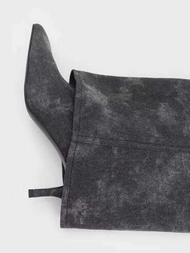 Denim Fold-Over Pointed-Toe Knee-High Boots, Dark Grey, hi-res