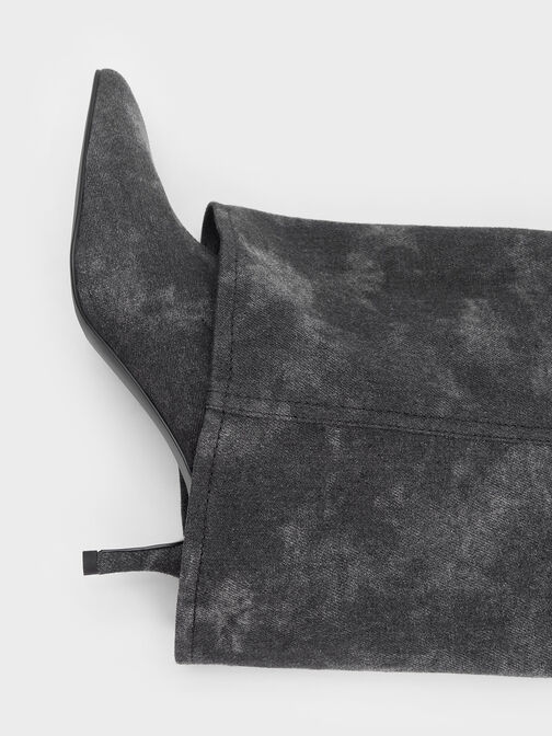 Denim Fold-Over Pointed-Toe Knee-High Boots, Dark Grey, hi-res