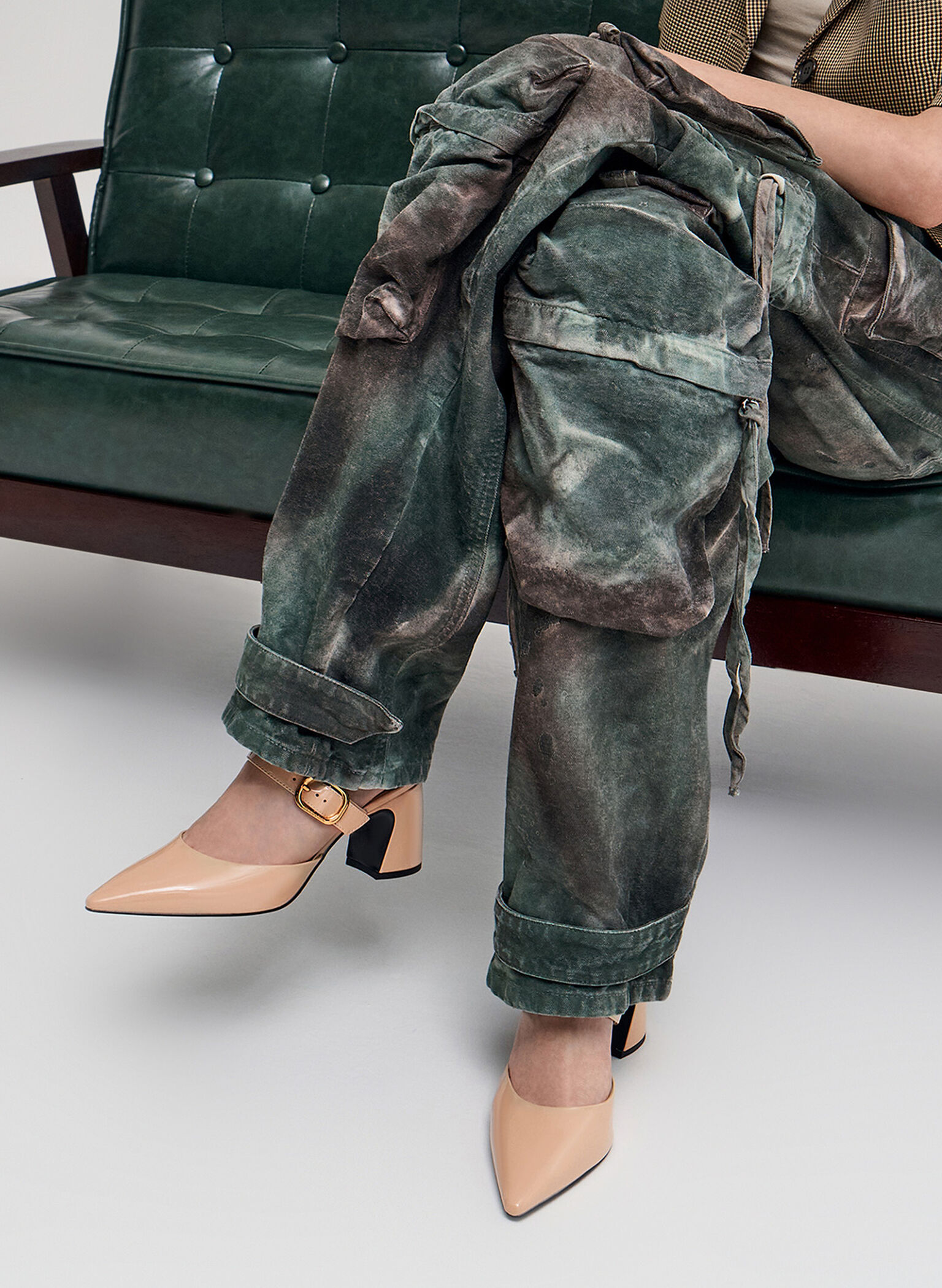 Patent Pointed-Toe Mary Jane Heeled Mules, Nude, hi-res
