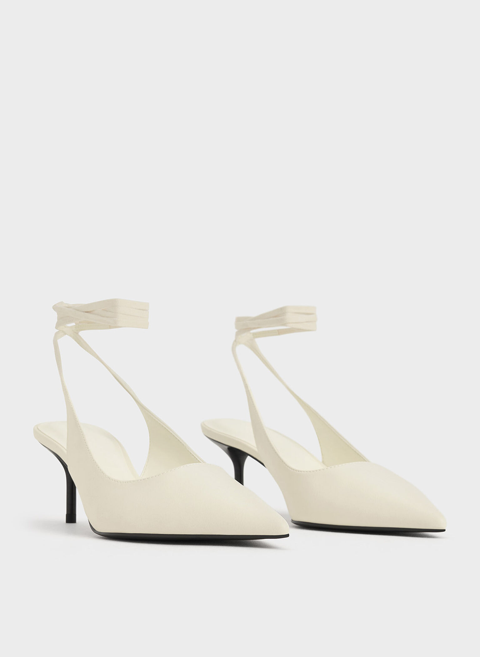 Textured Tie-Around Pointed-Toe Pumps, Cream, hi-res