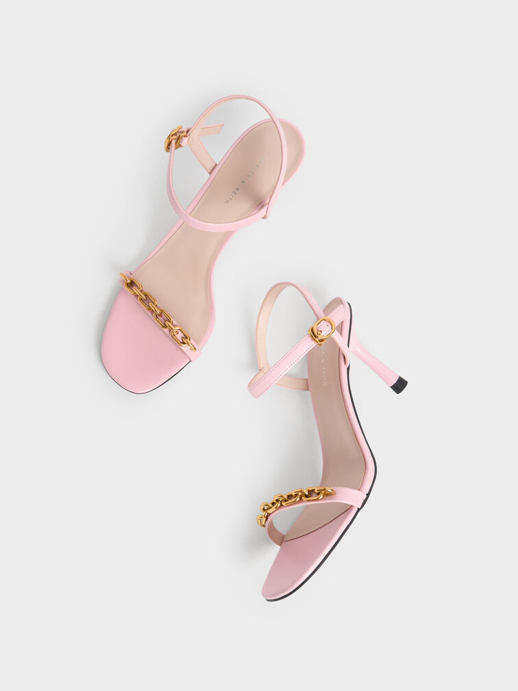 Chain Link Heeled Sandals, Light Pink, hi-res